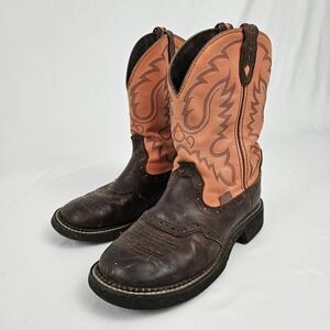 Justin Gypsy Leather Cowboy Boots Women's 8B Melon Brown Square Toe Western